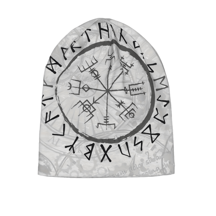 WorldNorse Grayscale Vegvisir Rune Matrix Beanie - image 3