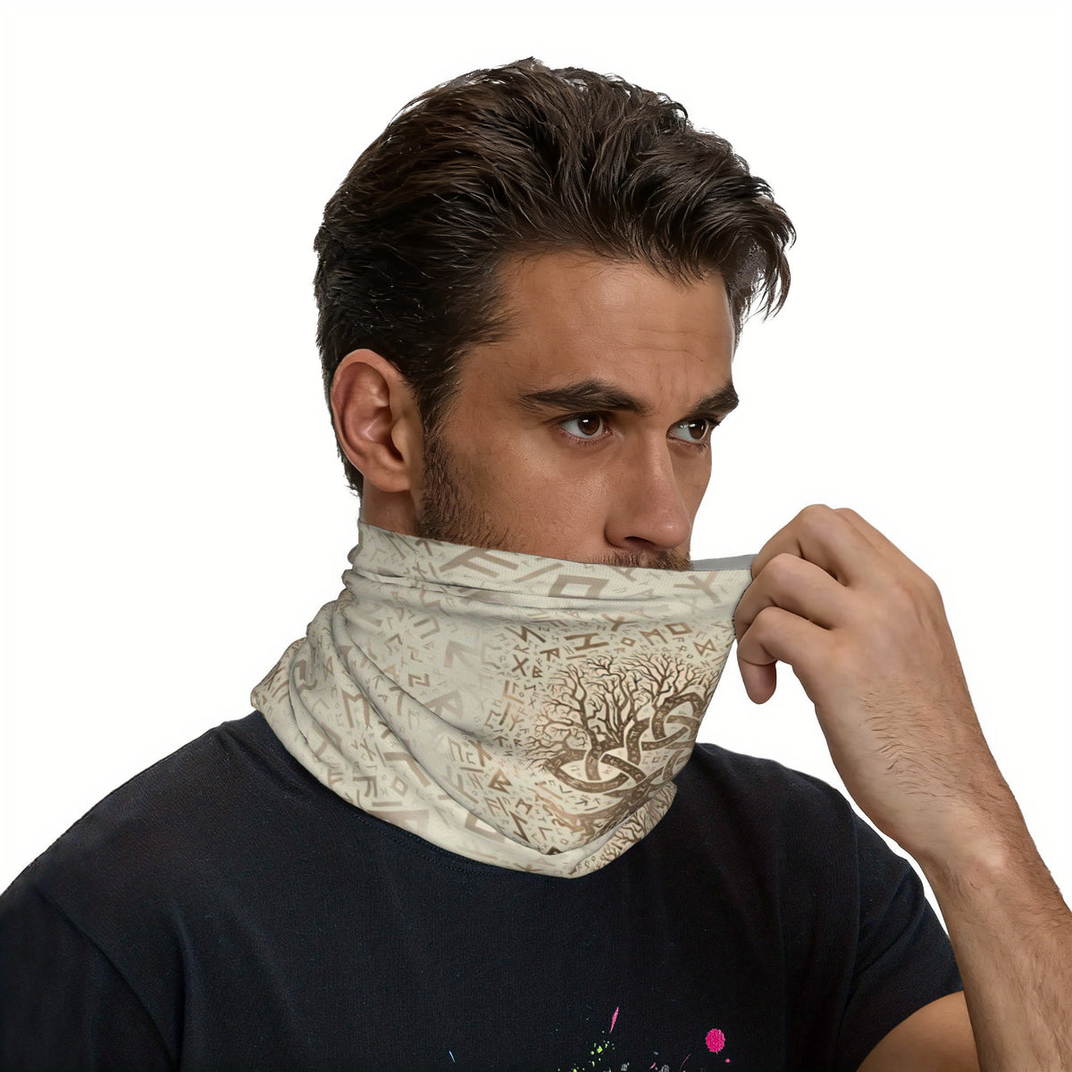 WorldNorse Ivory Yggdrasil Rune Face Mask & Neck Gaiter – Viking Knot ...