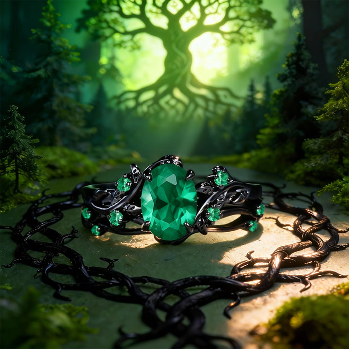 FREE Today: Yggdrasil Emerald Black Vines Ring Set - US 11 - image 0