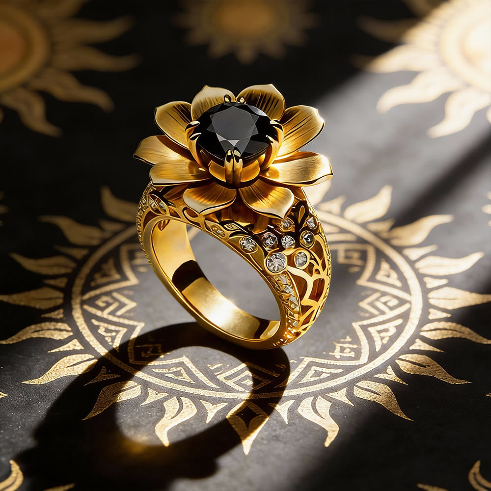 FREE Today: Sunflower with Black Onyx Hollow Ring - US 10 - image 0