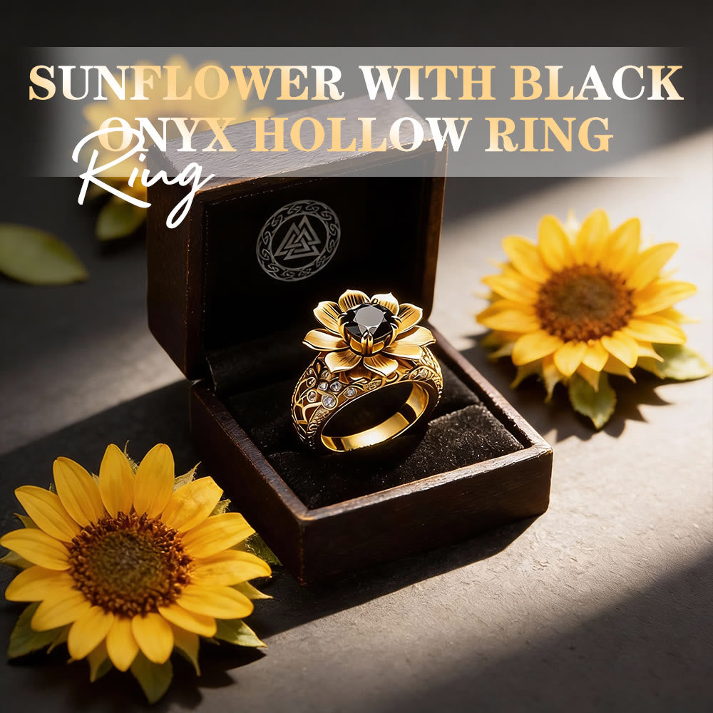FREE Today: Sunflower with Black Onyx Hollow Ring - image 2