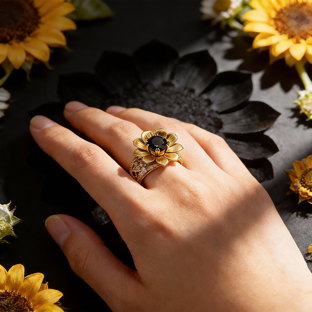 FREE Today: Sunflower with Black Onyx Hollow Ring - image 1