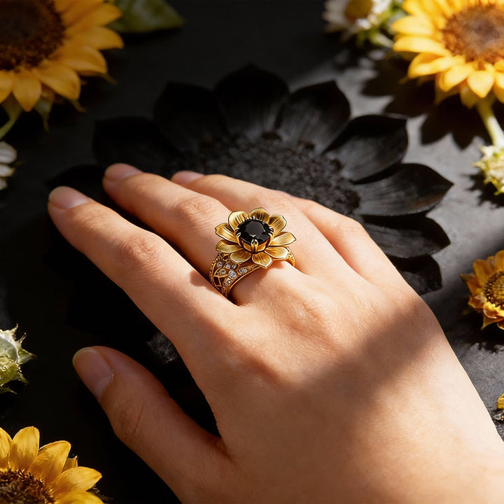 FREE Today: Sunflower with Black Onyx Hollow Ring - image 1