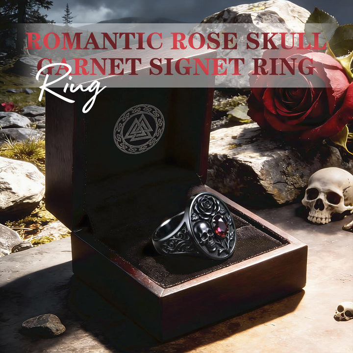 FREE Today: Romantic Rose Skull Garnet Signet Ring - image 2