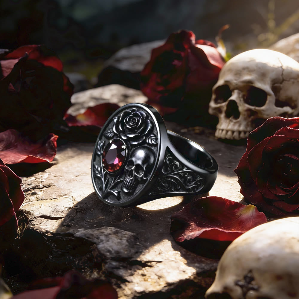 FREE Today: Romantic Rose Skull Garnet Signet Ring - image 3