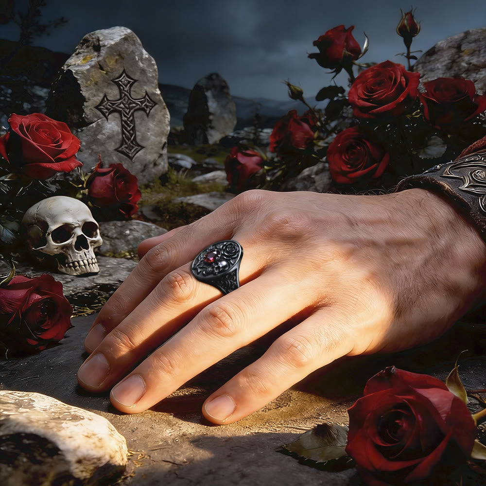 FREE Today: Romantic Rose Skull Garnet Signet Ring - image 1