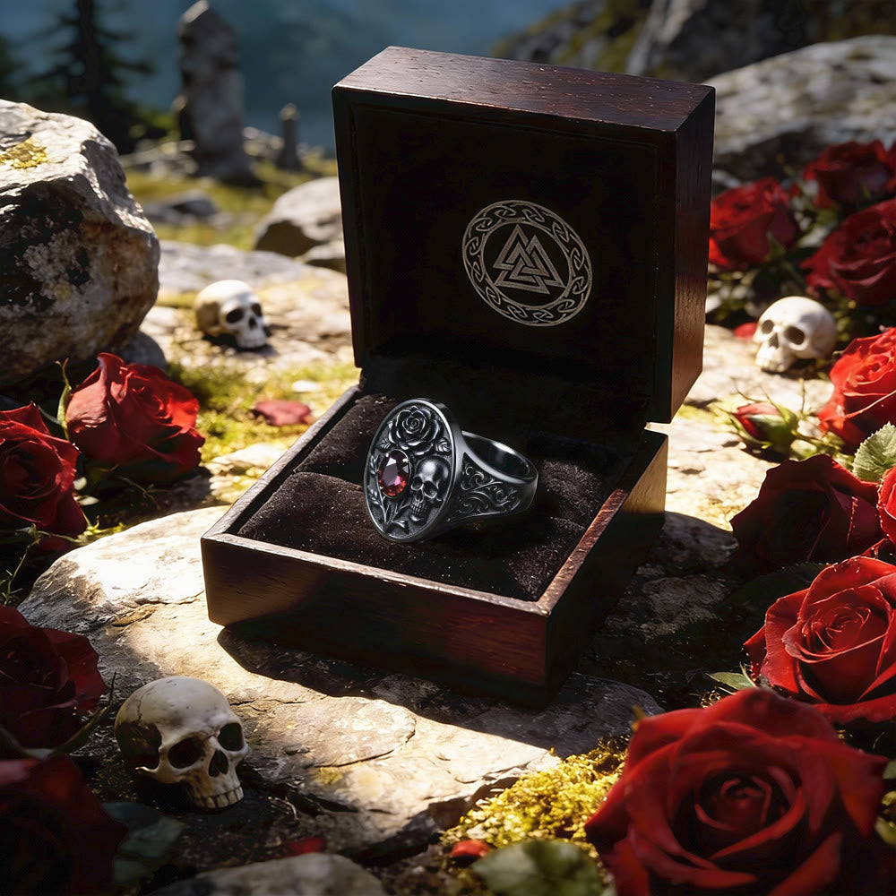 FREE Today: Romantic Rose Skull Garnet Signet Ring - image 4