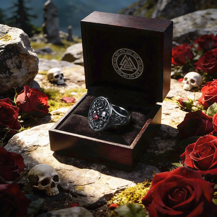 FREE Today: Romantic Rose Skull Garnet Signet Ring - image 4
