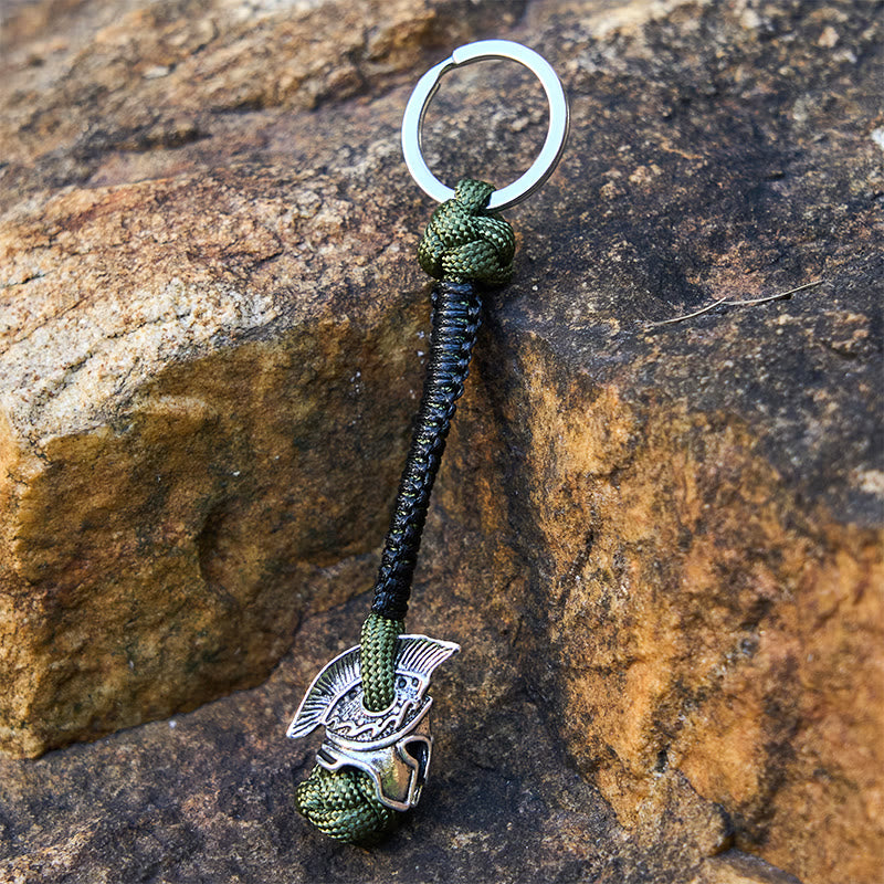 WorldNorse Winged Helm Tonal Variegated Braided Keychain - Silver - Green - image 1