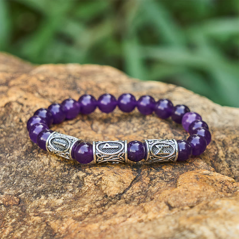 WorldNorse Viking Rune Variegated Crystal Beaded Bracelet - Amethyst - image 15