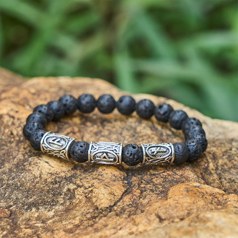 WorldNorse Viking Rune Variegated Crystal Beaded Bracelet - Black Volcanic Stone - image 7