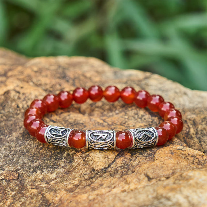 WorldNorse Viking Rune Variegated Crystal Beaded Bracelet - Red agate - image 4