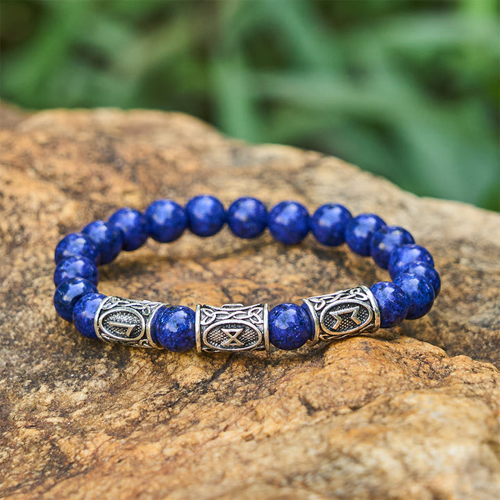WorldNorse Viking Rune Variegated Crystal Beaded Bracelet - Lapis lazuli - image 11