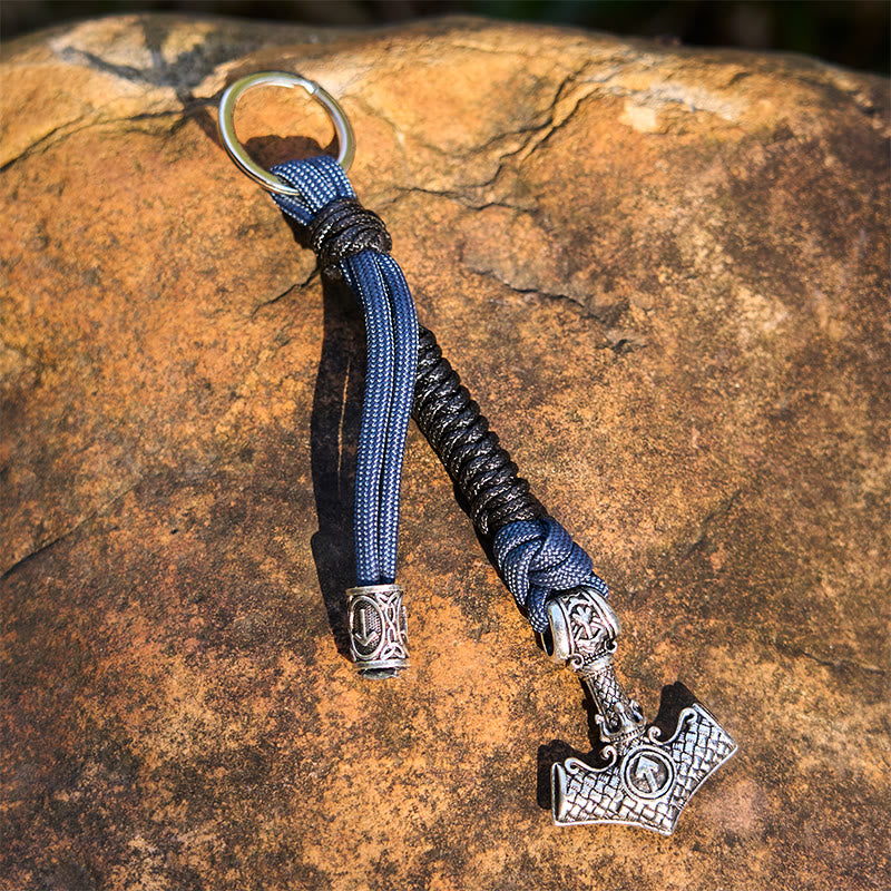 WorldNorse Thors Hammer Rune Braided Keychain - Blue - image 12