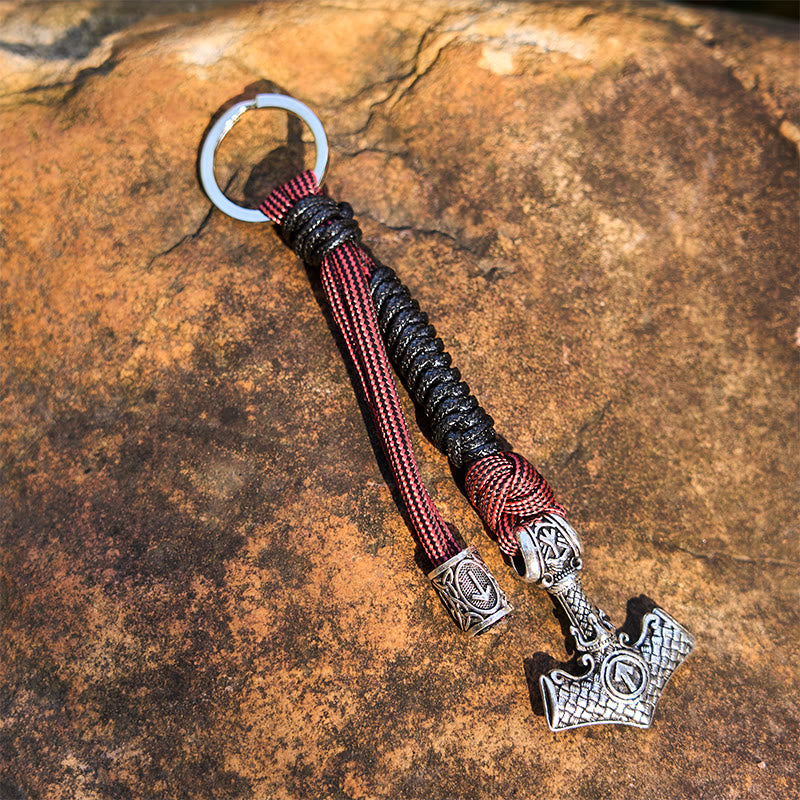 WorldNorse Thors Hammer Rune Braided Keychain - Black & Lava Red - image 14