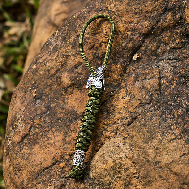 WorldNorse Viking Helm Rune Braided Keychain - Silver - Green - image 1