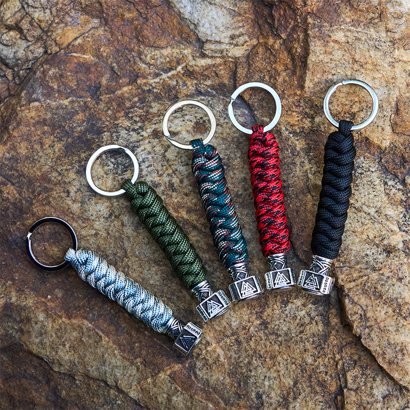 WorldNorse Stainless Steel Wolf Head Braided Keychain - image 0