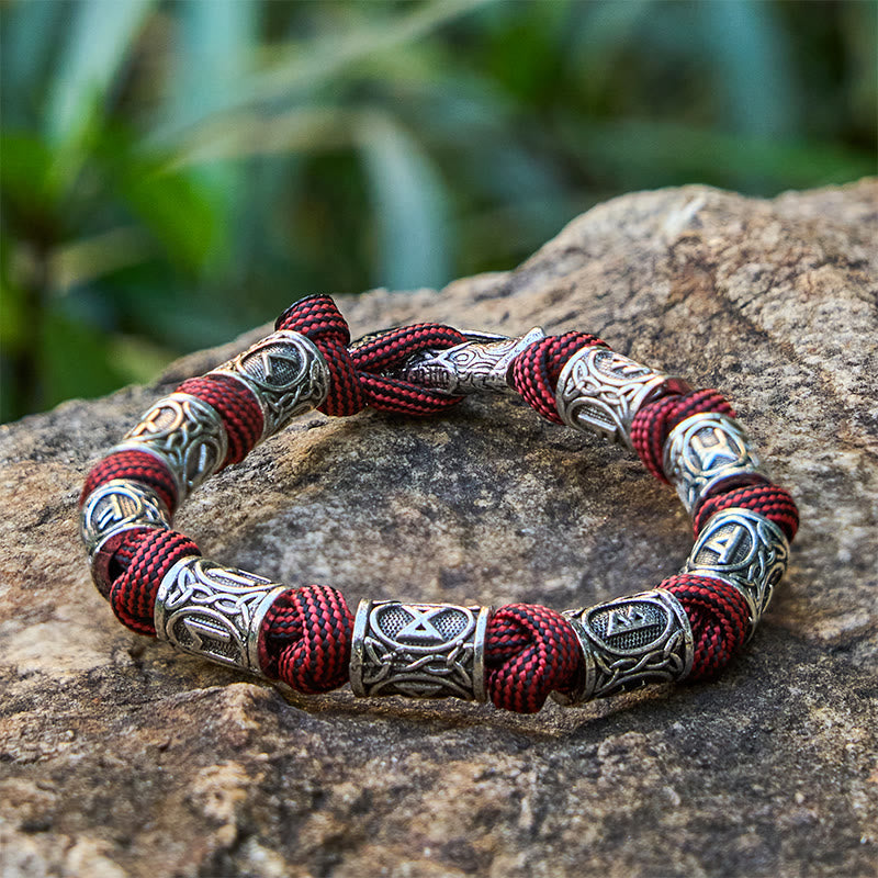 WorldNorse Viking Axe Rune Intertwine Braided Bracelet - Wine Red - 23cm - image 15