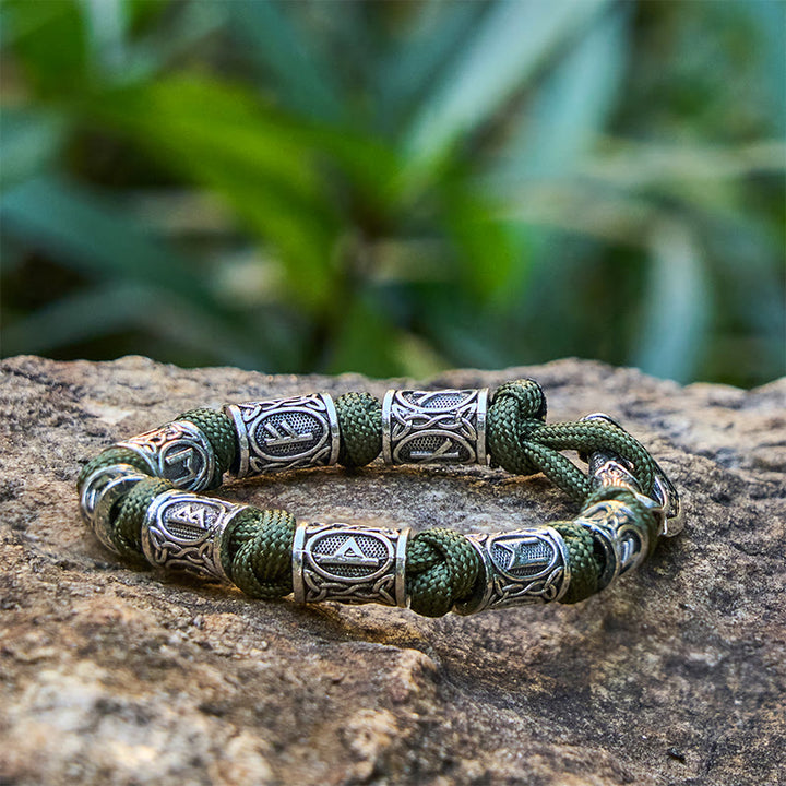 WorldNorse Viking Axe Rune Intertwine Braided Bracelet - Green - 23cm - image 9