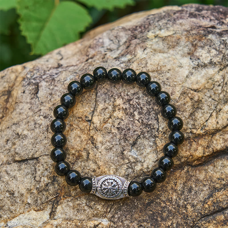 WorldNorse Viking Runes Vegvisir Crystal Beaded Bracelet - Black Obsidian - image 9