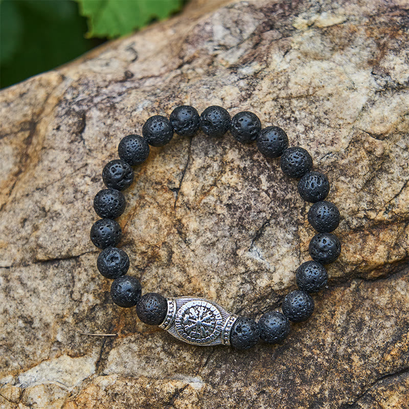 WorldNorse Viking Runes Vegvisir Crystal Beaded Bracelet - Lava Rock - image 16