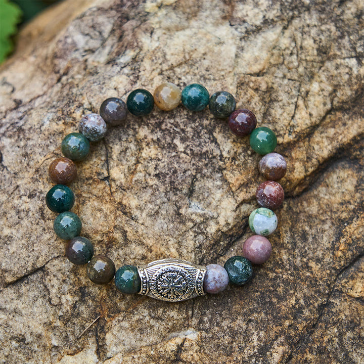 WorldNorse Viking Runes Vegvisir Crystal Beaded Bracelet - India Agate - image 20