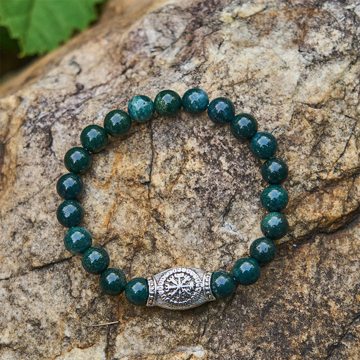 WorldNorse Viking Runes Vegvisir Crystal Beaded Bracelet - Moss Agate - image 3