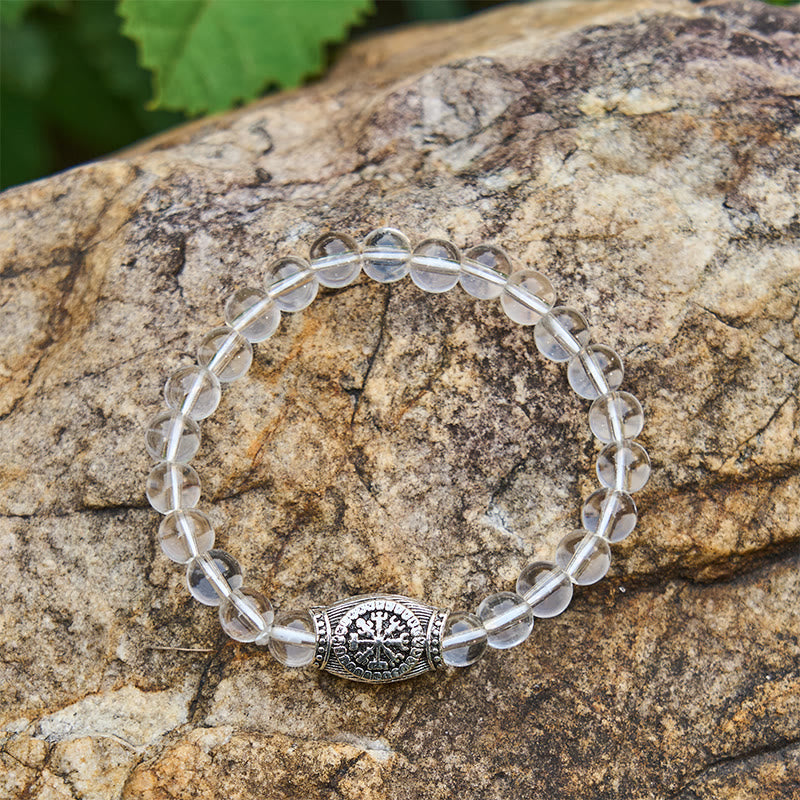 WorldNorse Viking Runes Vegvisir Crystal Beaded Bracelet - Clear Quartz - image 5