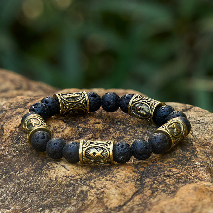 WorldNorse Rune Lava Rock Beaded Bracelet - Retro Black - image 5