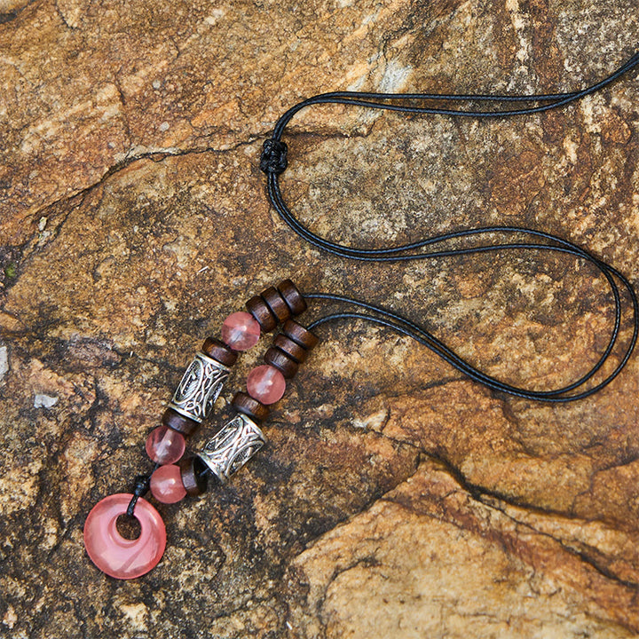 WorldNorse Viking Iridescent Talisman Beaded Necklace - Cherry Quartz - image 3