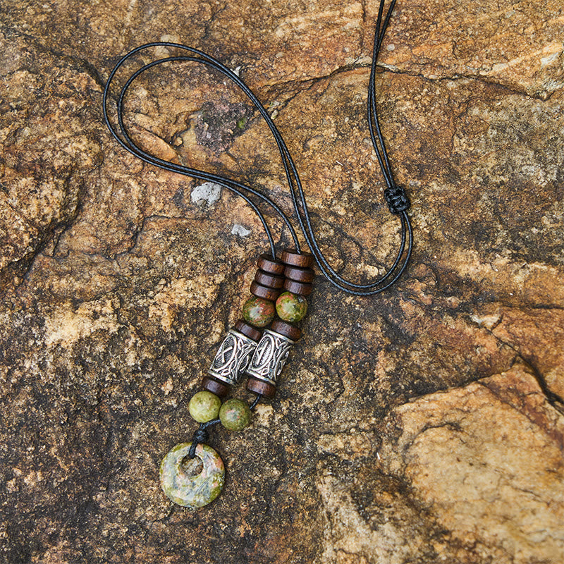 WorldNorse Viking Iridescent Talisman Beaded Necklace - Unakite - image 2