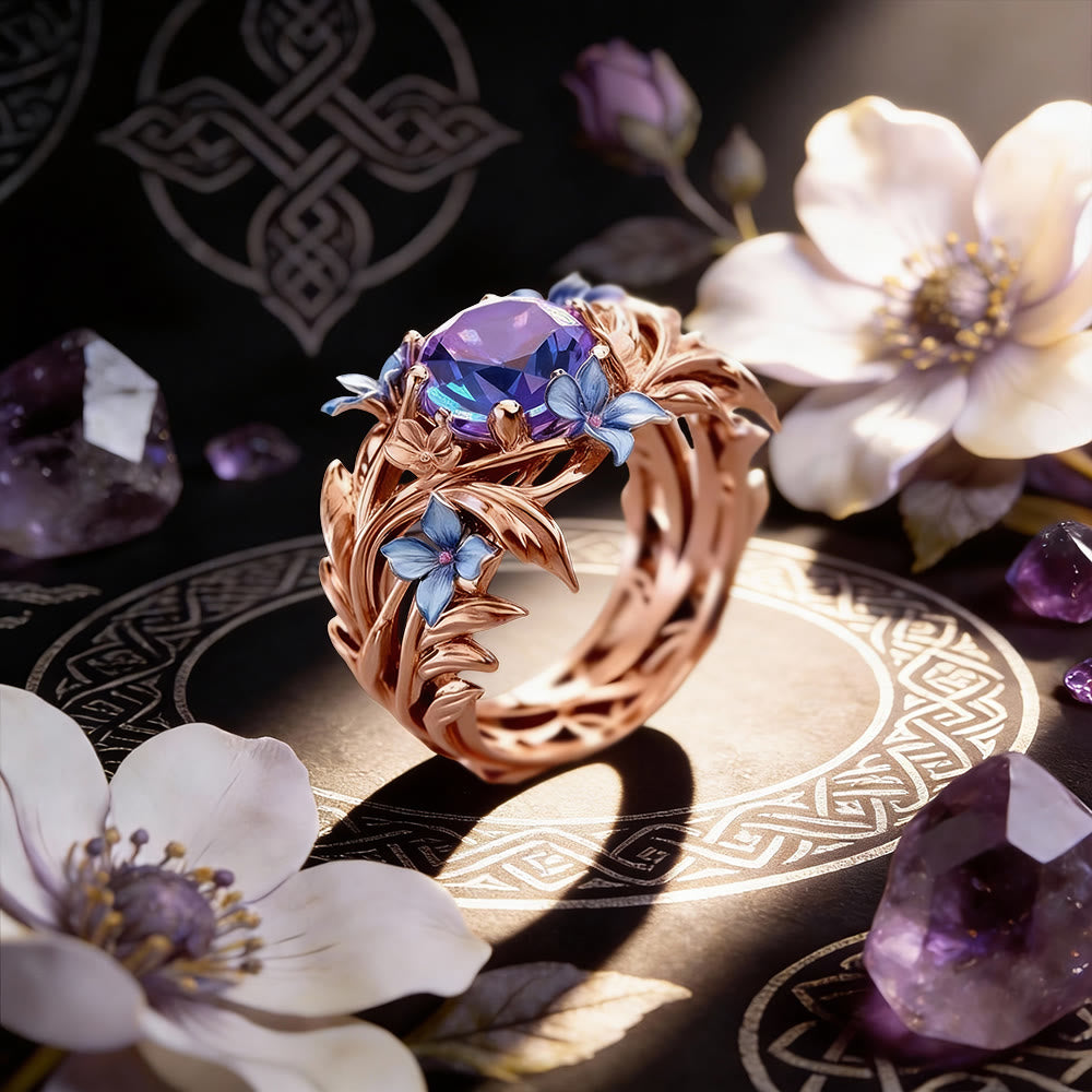 FREE Today: Iridescent Forget-Me-Not Floral Vine Ring - Rose Gold - US 10 - image 0