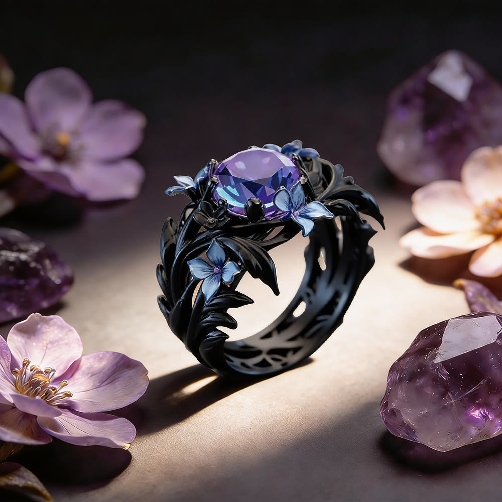 FREE Today: Iridescent Forget-Me-Not Floral Vine Ring - Black - US 10 - image 7