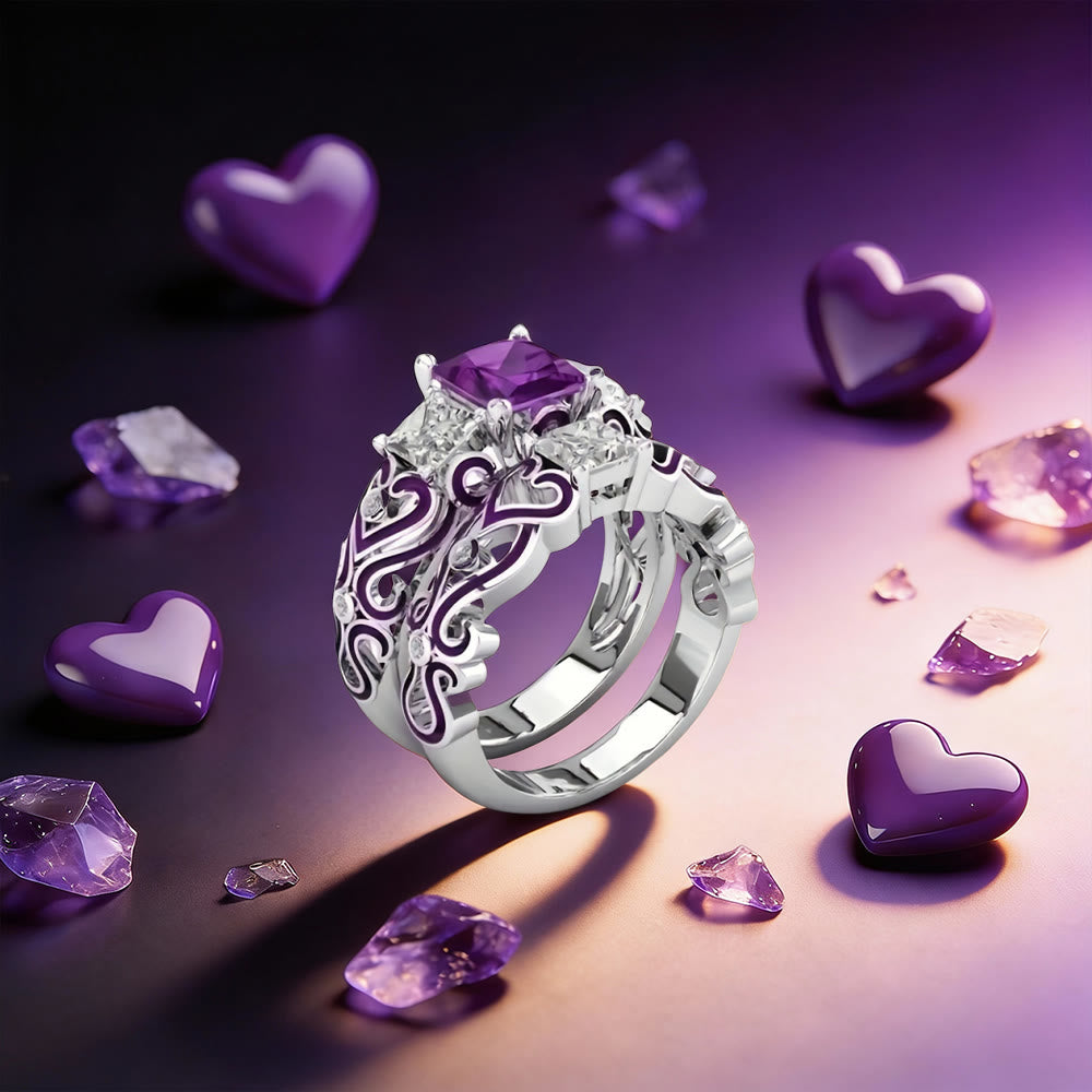 FREE Today: Scrollwork Heart Amethyst Ring Set - US 11 - image 0