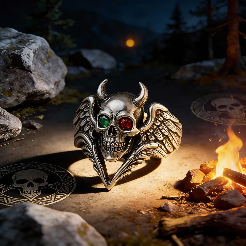 FREE Today: Heterochromia with Horned Demon Angel Skull Ring - US 10 - image 0