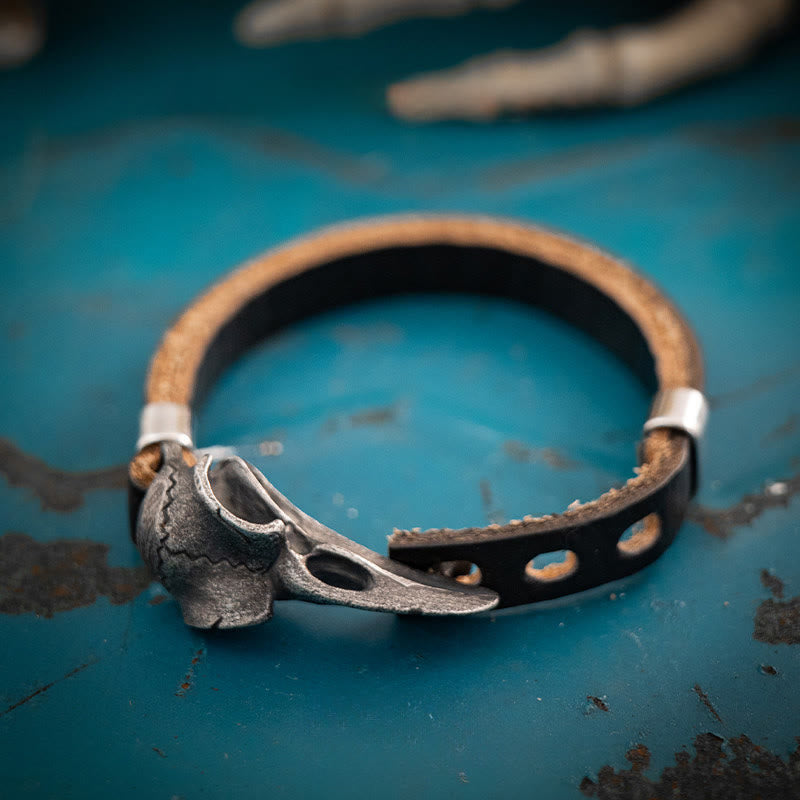 WorldNorse Nordic Vintage Raven Adjustable Leather Bracelet - Raven - image 0