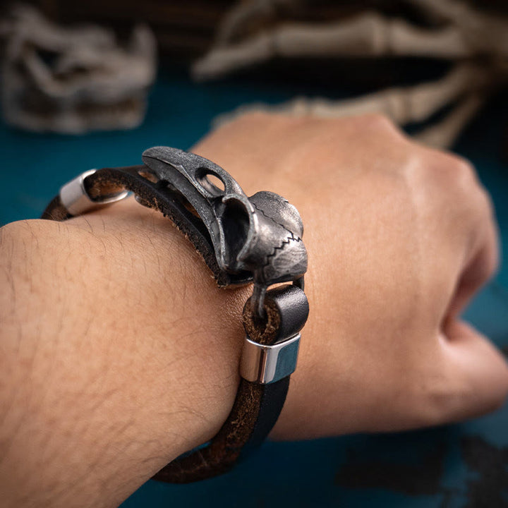 WorldNorse Nordic Vintage Raven Adjustable Leather Bracelet - image 10