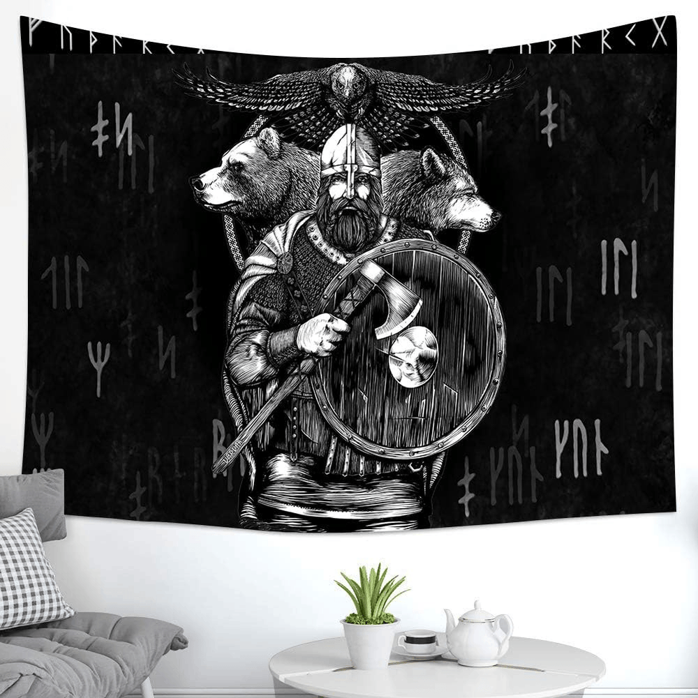 WorldNorse Viking Warden Bear Wolf Raven Rune Tapestry - image 1