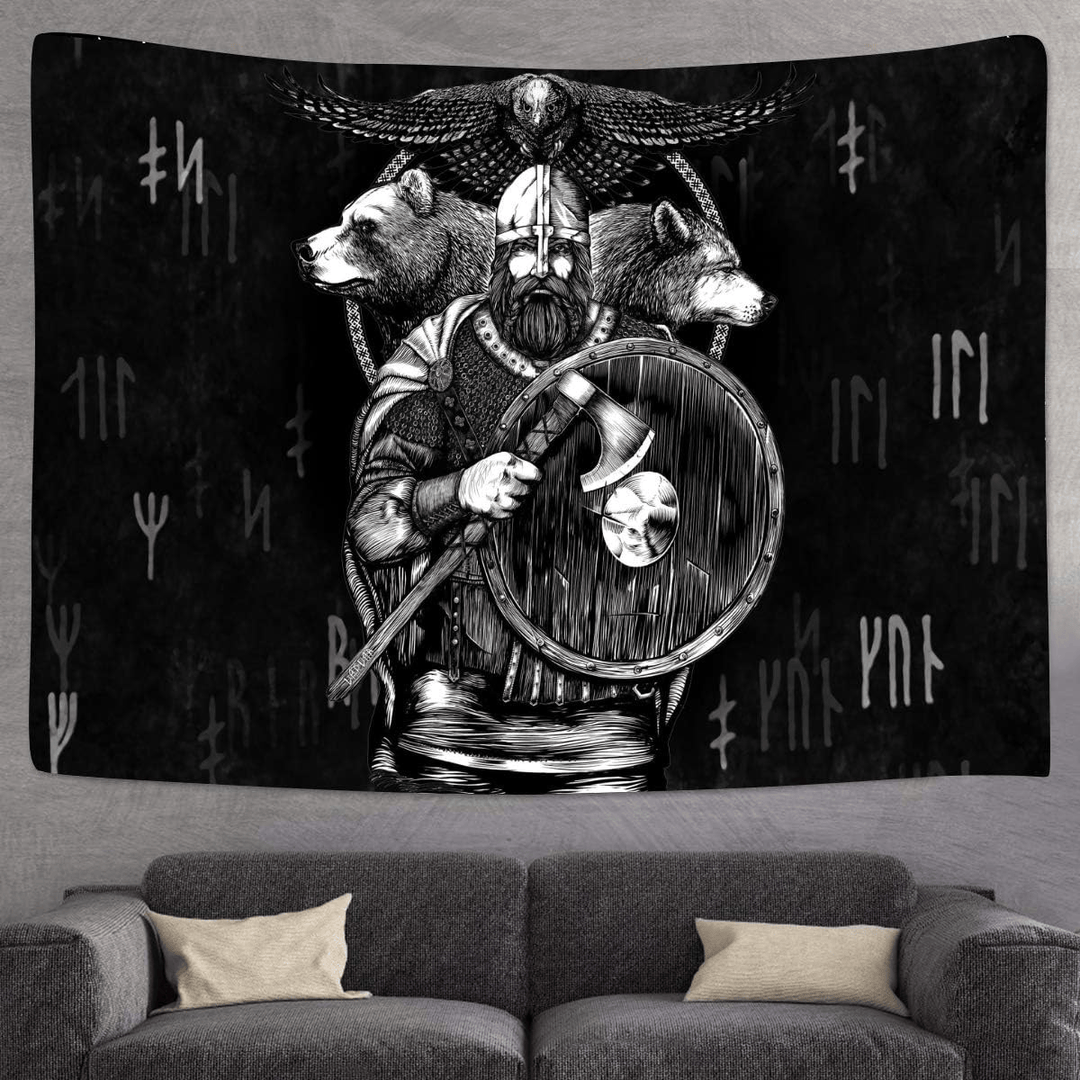 WorldNorse Viking Warden Bear Wolf Raven Rune Tapestry - image 3