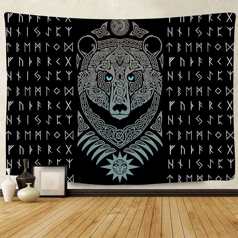 WorldNorse Viking Weave Bear Rune Lunar Solar Tapestry - Bear - 180X320cm - image 0