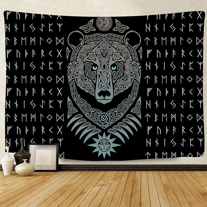 WorldNorse Viking Weave Bear Rune Lunar Solar Tapestry - Bear - 180X320cm - image 0