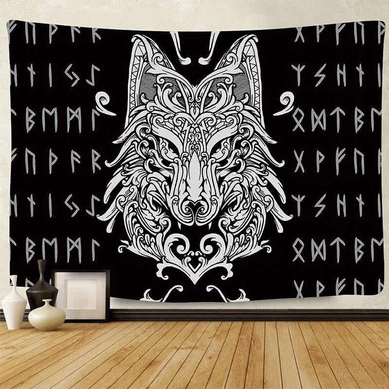 WorldNorse Filigree Wolf Rune Totem Tapestry - Wolves - 180X320cm - image 0