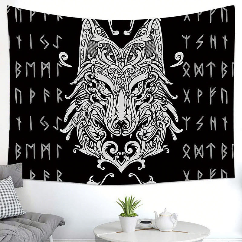 WorldNorse Filigree Wolf Rune Totem Tapestry - image 1