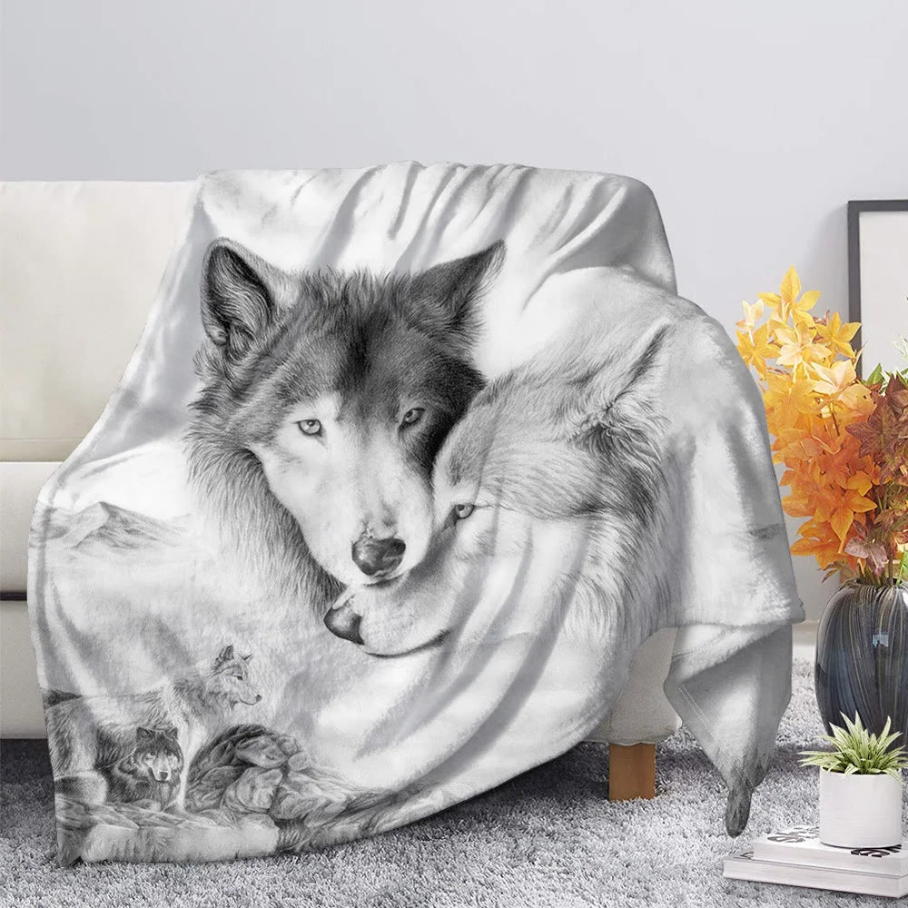 WorldNorse Wolf Dreamcatcher Moon Blanket - Monochrome Wolf - 264x228cm - image 1