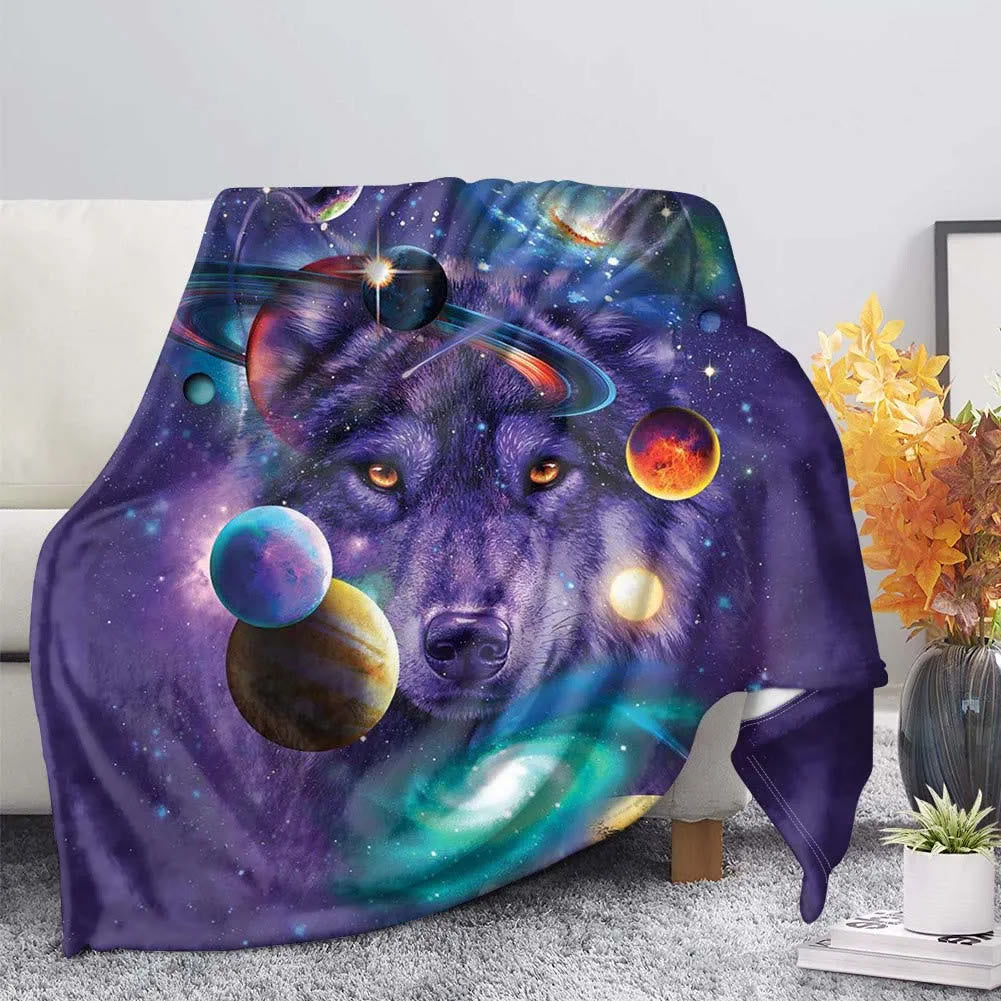 WorldNorse Pale Wolf Woodland Moon Howl Blanket - Violet Wolf - 264x228cm - image 2