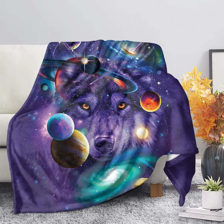 WorldNorse Pale Wolf Woodland Moon Howl Blanket - Violet Wolf - 264x228cm - image 2