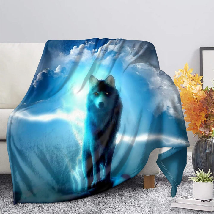 WorldNorse Wolf Pack Raven Dreamcatcher Celestial Blanket - Azure Wolf - 264x228cm - image 3