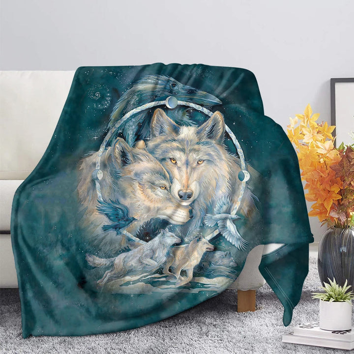 WorldNorse Wolf Pack Raven Dreamcatcher Celestial Blanket - Pack Wolf - 264x228cm - image 0