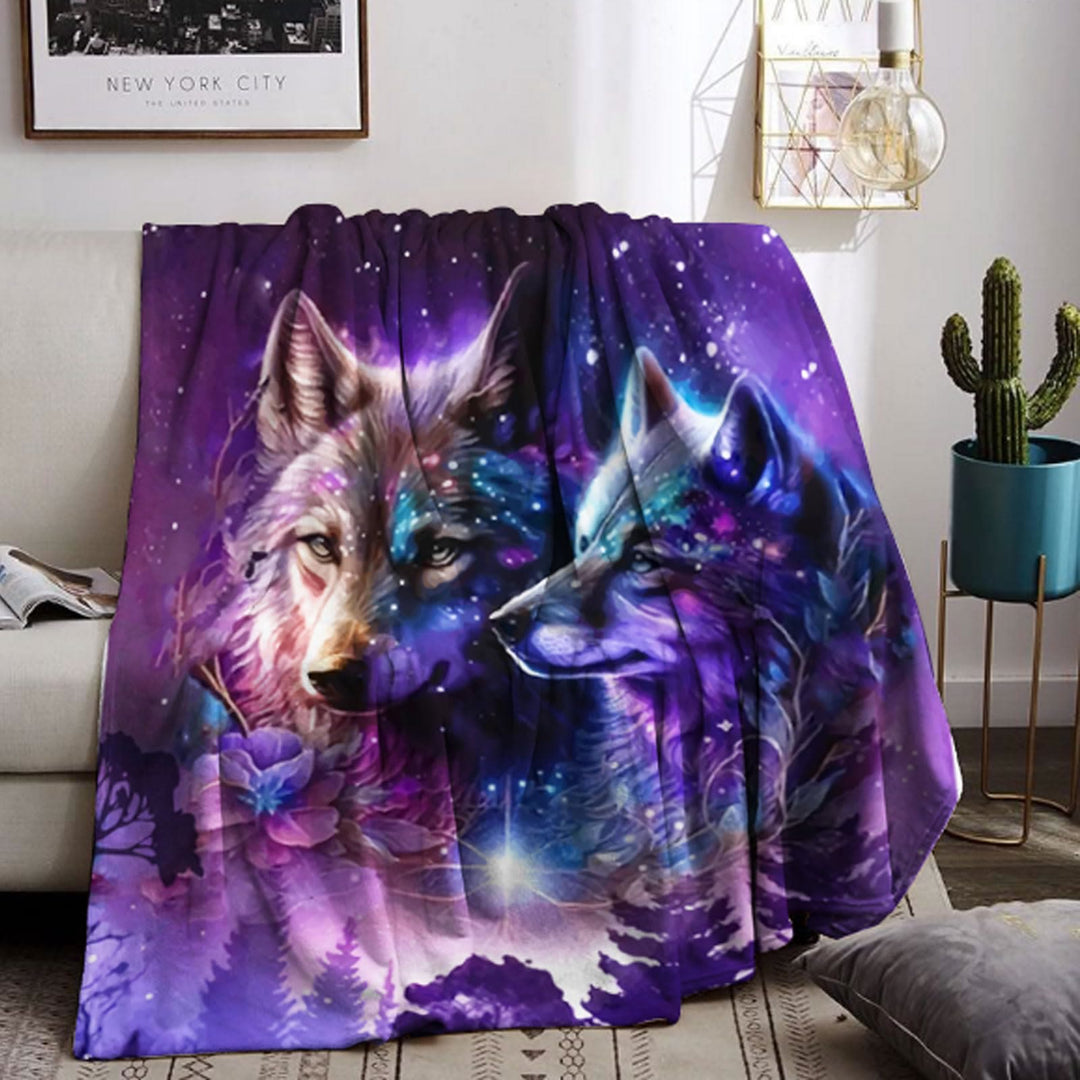 WorldNorse Binary Wolf Nebula Violet Grove Blanket - image 3