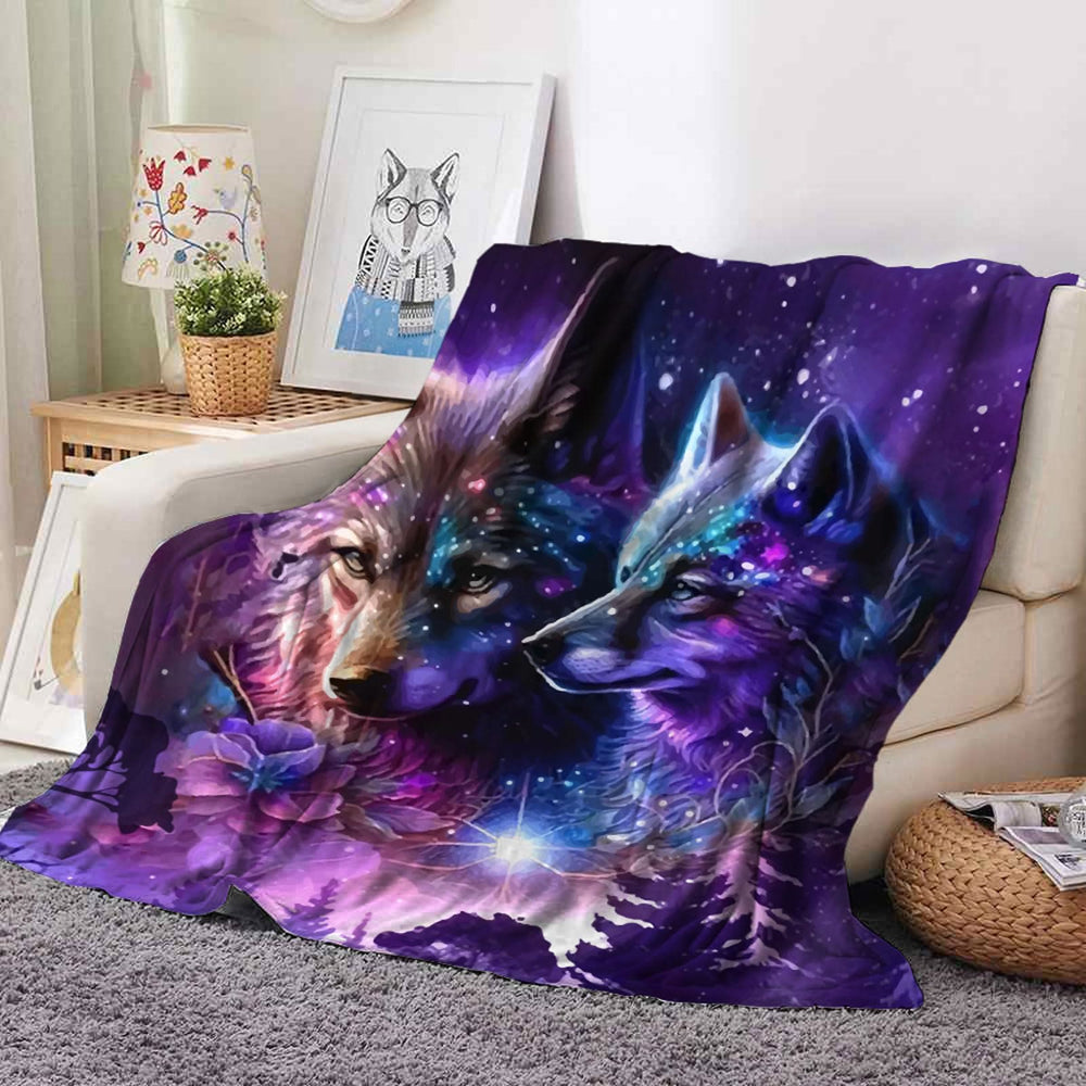 WorldNorse Binary Wolf Nebula Violet Grove Blanket - image 1